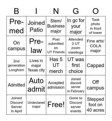 UT ‘25 Bingo Card