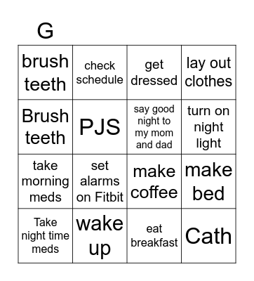 Good Morning and good night Bingo Card