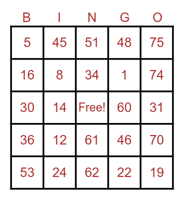 Untitled Bingo Card