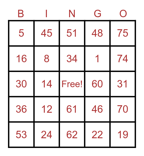 Untitled Bingo Card