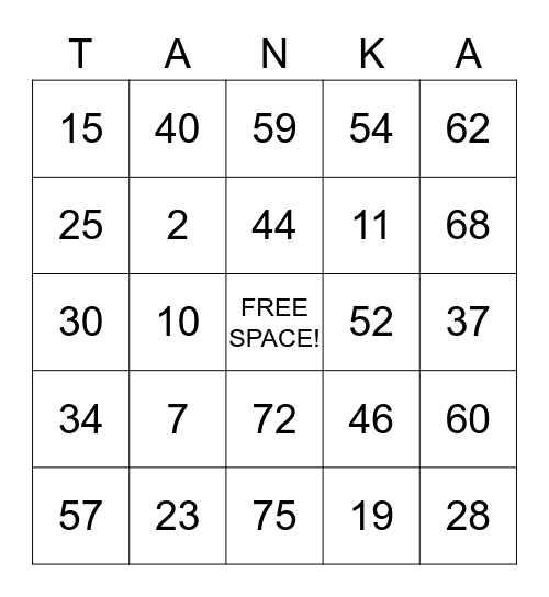 Poetry Bingo Card