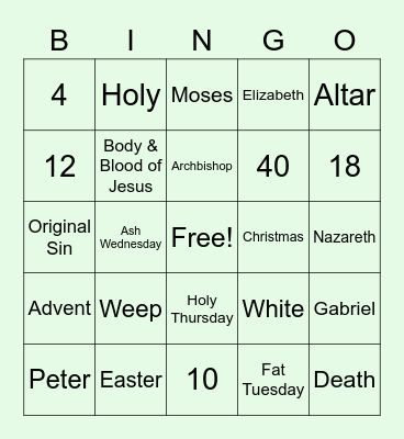 CATHOLIC BINGO #1 Bingo Card