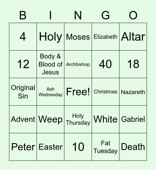 CATHOLIC BINGO #1 Bingo Card