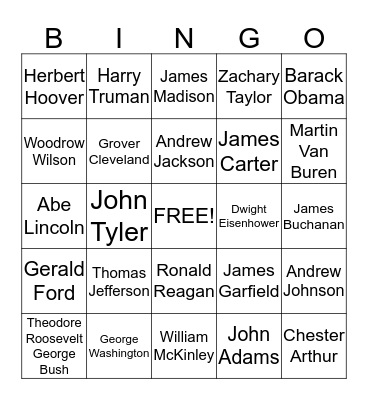 Presidents' Day Bingo Card