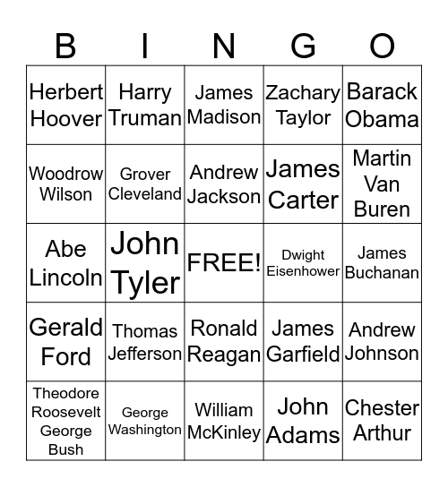 Presidents' Day Bingo Card