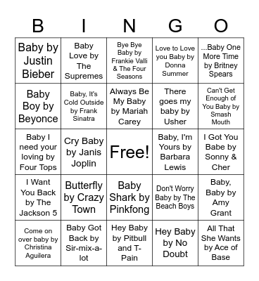 Baby Song Bingo Card