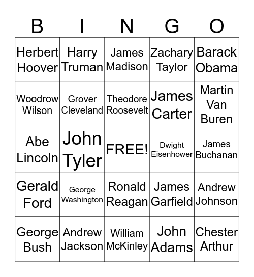 Presidents' Day  Bingo Card