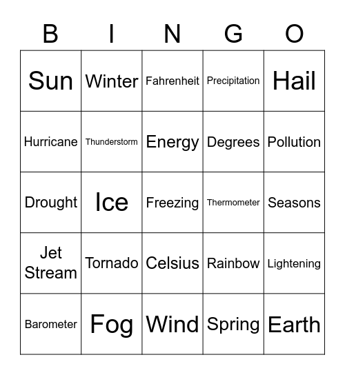 Weather Bingo Card