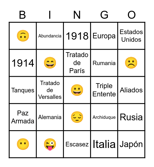 Primera Guerra Mundial Bingo Card