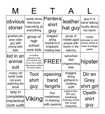 Metal Show Attendee Bingo Card