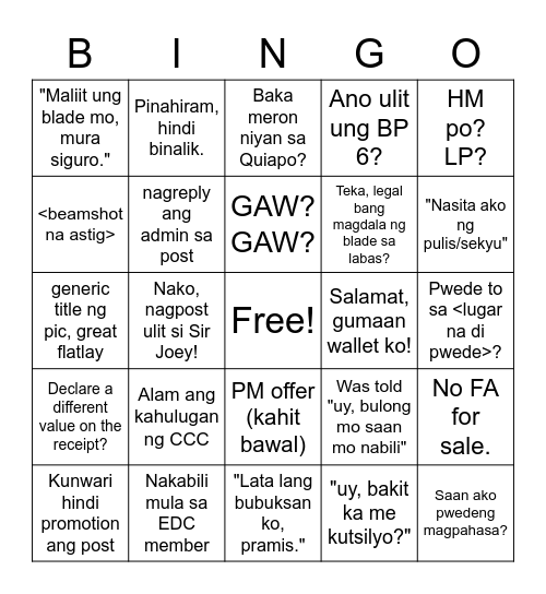 The Unofficial EDC PH Post Bingo Card