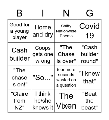 The Chase Bingo - Coops Special Bingo Card