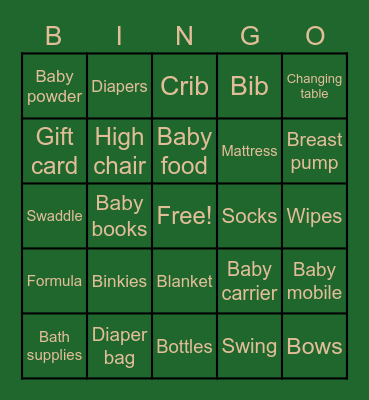 Baby bingo Card