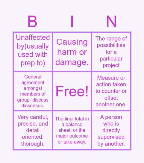 BUS 101 BINGO Card