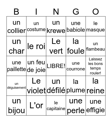 MARDI GRAS!! Bingo Card