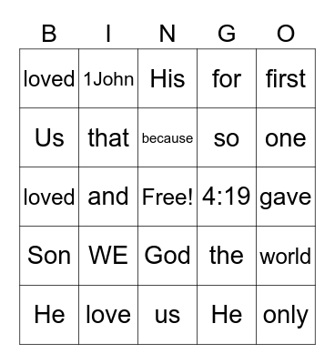 1 JOHN 4:19 Bingo Card