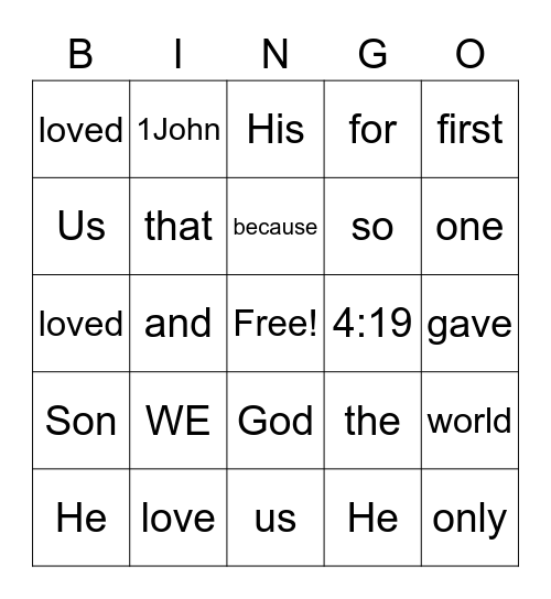 1 JOHN 4:19 Bingo Card
