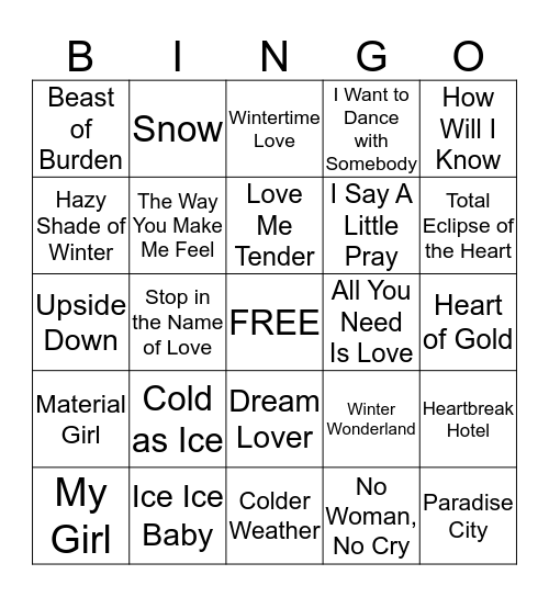 Winter Love  Bingo Card