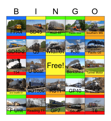 Shortlines and Regional Lines around the U.S.A Bingo Card