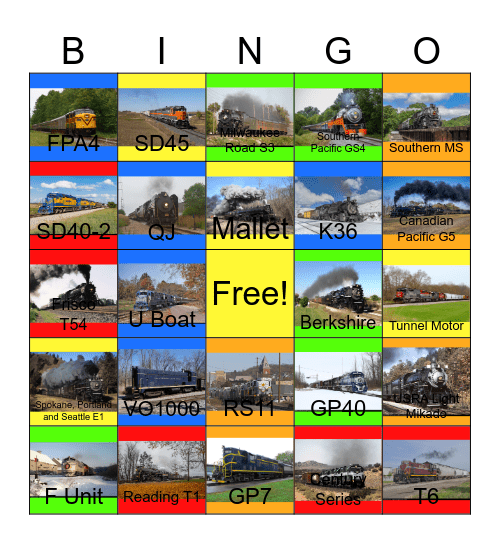 Shortlines and Regional Lines around the U.S.A Bingo Card