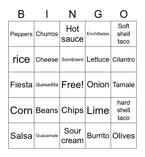 Mexican Bingo Card