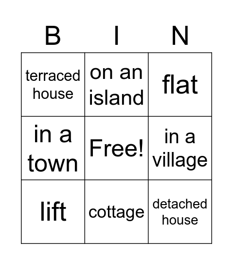 HOUSES Bingo Card