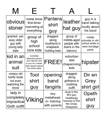 Metal Show Attendee Bingo Card