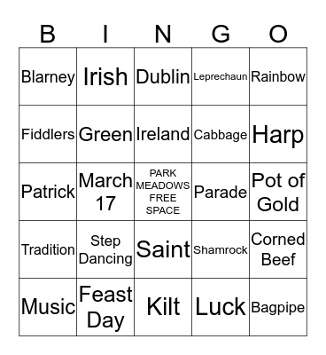 St. Patrick's Day BINGO Card