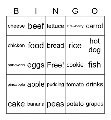 Food Bingo Card