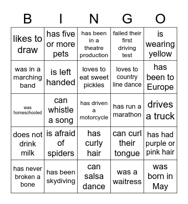 Find someone who Bingo Card