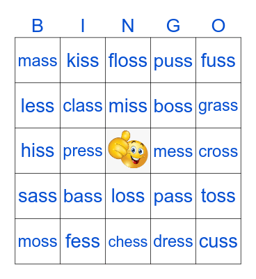 Phonics SS words Bingo Card