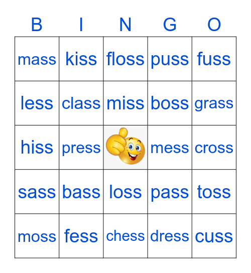 Phonics SS words Bingo Card