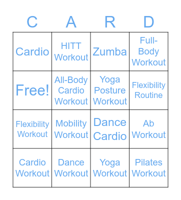 PE Workouts Bingo Card