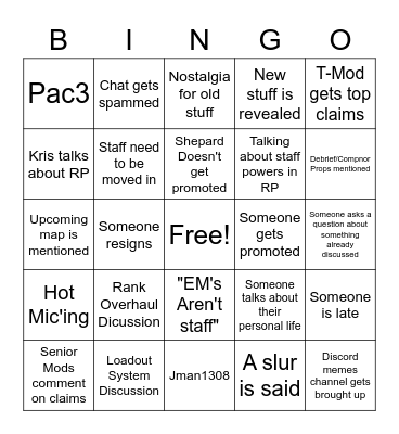 Staff Team Bingo (special edition) Bingo Card
