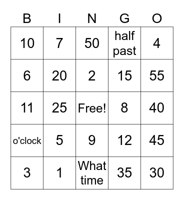 Telling the time Bingo Card