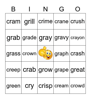 Phonics cr/gr Words Bingo Card