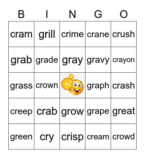 Phonics cr/gr Words Bingo Card