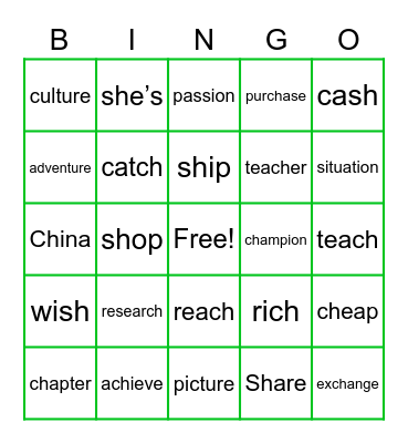 t∫ and ∫ Sounds Bingo Card