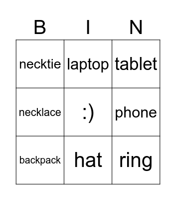 our things Bingo Card