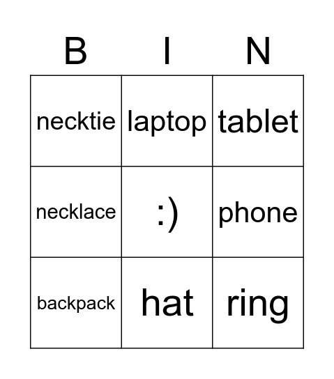our things Bingo Card