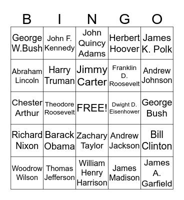 Presidents Day Bingo Card