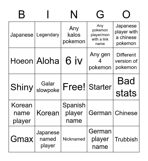 Untitled Bingo Card