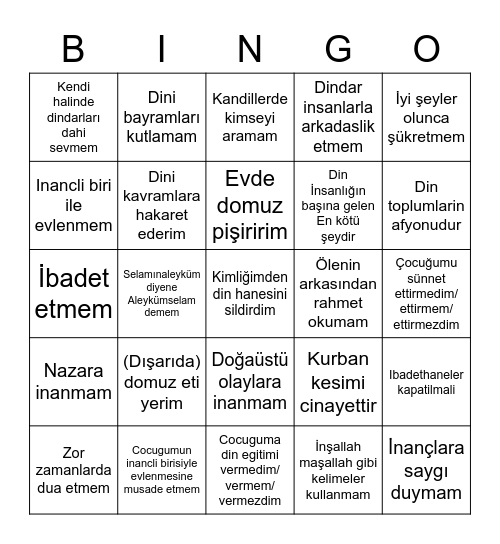 Ne kadar ataistsin Bingo Card
