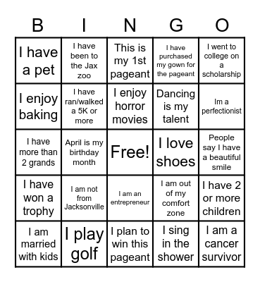 Getting To Know You Bingo Card