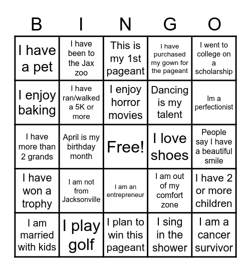 Getting To Know You Bingo Card