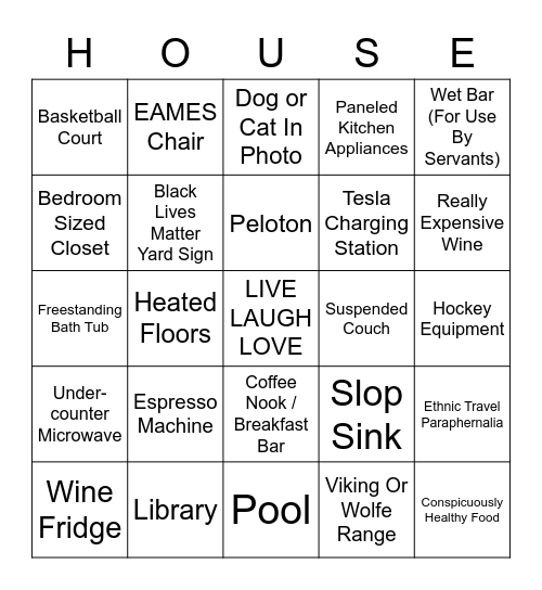 House Hunting Bingo Card