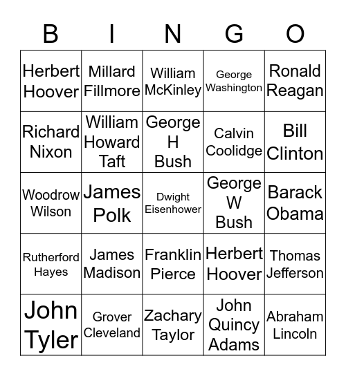 Presidents' Day BINGO Card