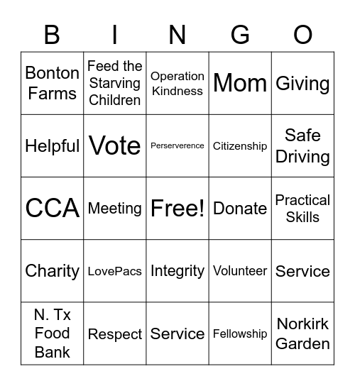 YMSL Bingo Card