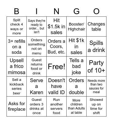 Server Bingo Card