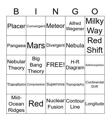 Earth Science Semester 1 Bingo Card